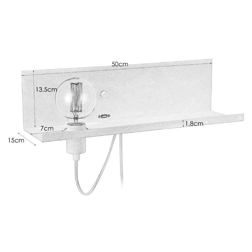 Markslöjd 106969 - Stmívatelné nástěnné svítidlo s USB zásuvkou MULTI 1xE27/60W/230V