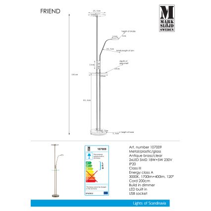 Markslöjd 107009 - LED Stmívatelná stojací lampa FRIEND LED/18W/230V + LED/5W