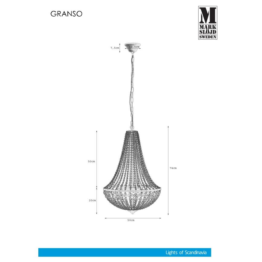Markslöjd 107028 - Křišťálový lustr na řetězu GRÄNSÖ 3xE14/40W/230V