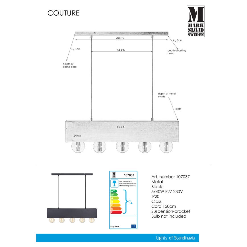 Markslöjd 107037 - Lustr na lanku COUTURE 5xE27/40W/230V