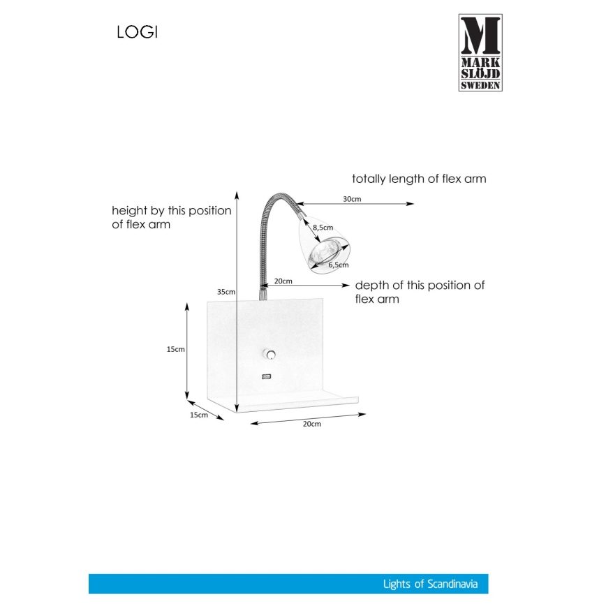 Markslöjd 107140 - Stmívatelné nástěnné svítidlo s USB zásuvkou LOGI 1xGU10/7W/230V