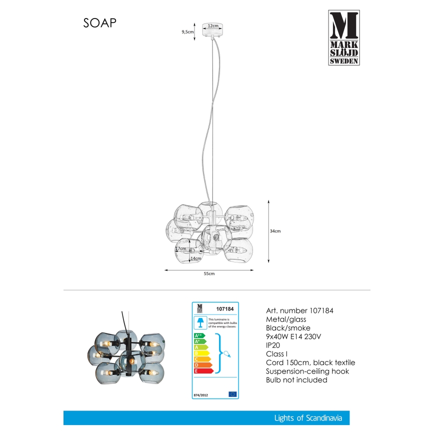 Markslöjd 107184 - Lustr na lanku SOAP 9xE14/40W/230V