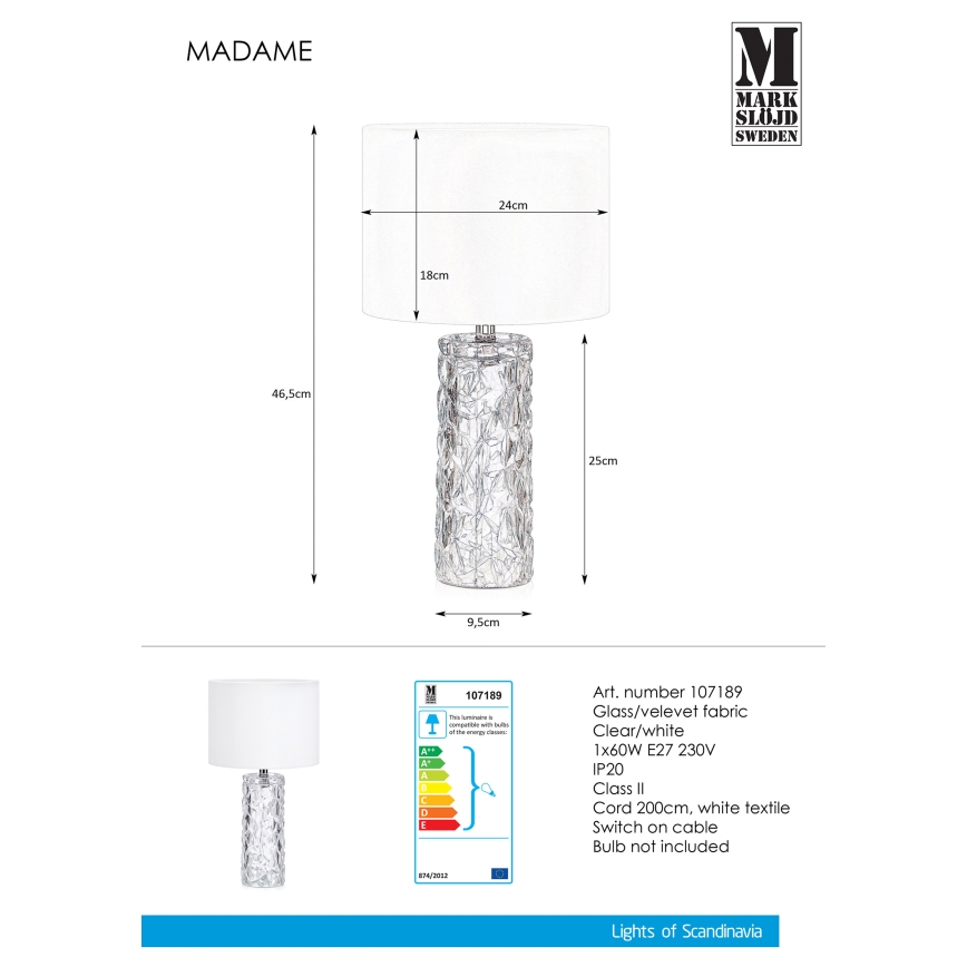 Markslöjd 107189 - Stolní lampa MADAME 1xE27/40W/230V