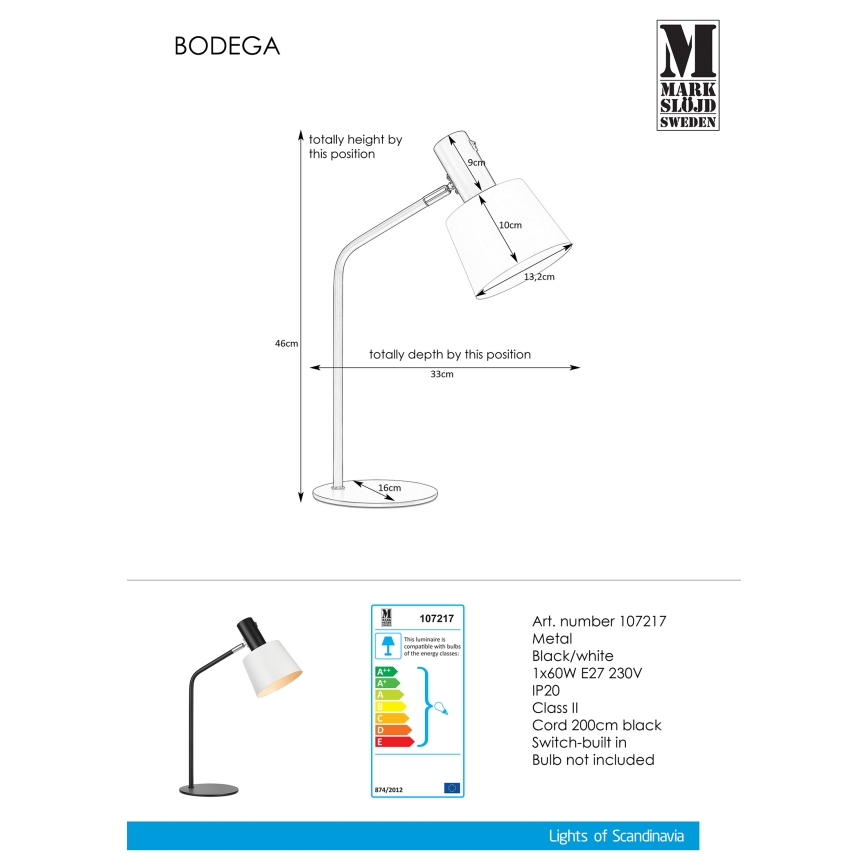 Markslöjd 107217 - Stolní lampa BODEGA 1xE27/60W/230V