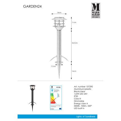 Markslöjd 107290 - LED Venkovní lampa GARDEN 24 LED/3W/24V 45 cm IP44 černá