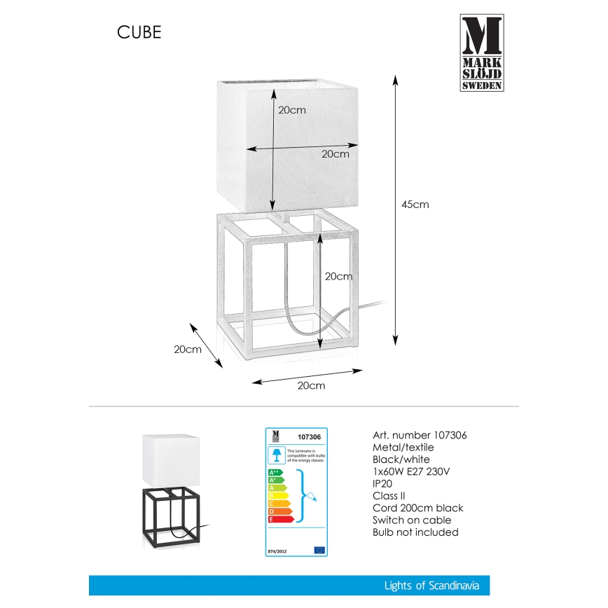 Markslöjd 107306 - Stolní lampa CUBE 1xE27/60W/230V