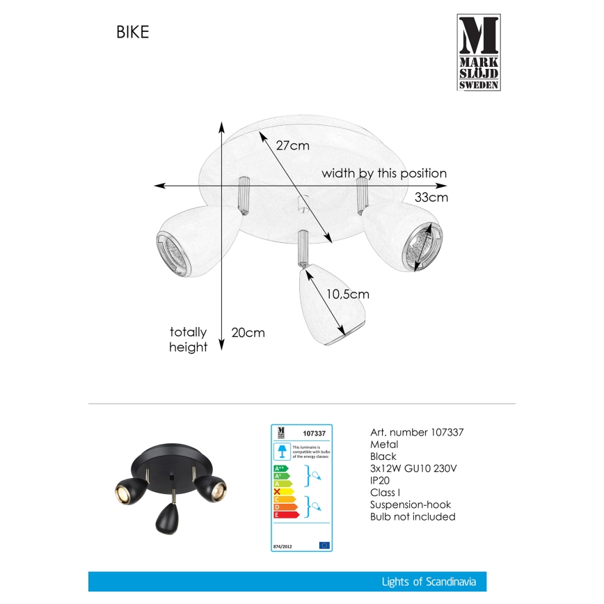Markslöjd 107337 - Bodové svítidlo BIKE 3xGU10/12W/230V