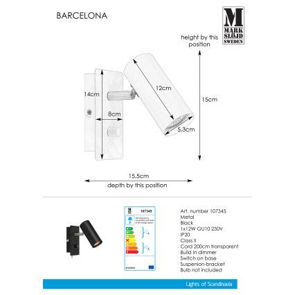 Markslöjd 107345 - Stmívatelné nástěnné bodové svítidlo BARCELONA 1xGU10/12W/230V