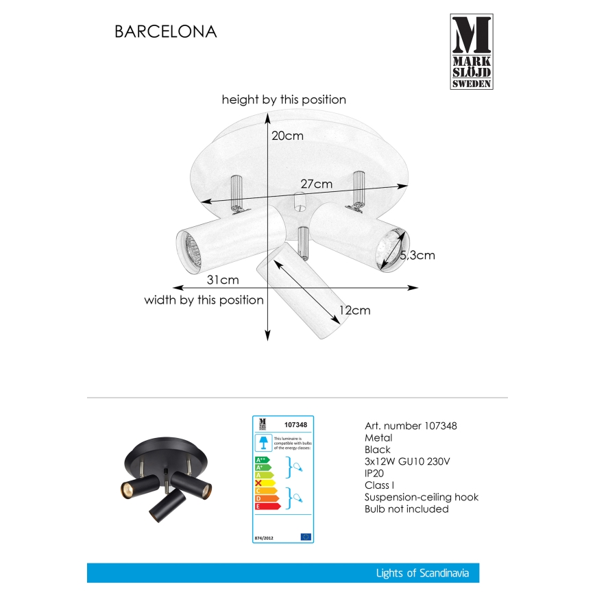 Markslöjd 107348 - Bodové svítidlo BARCELONA 3xGU10/12W/230V