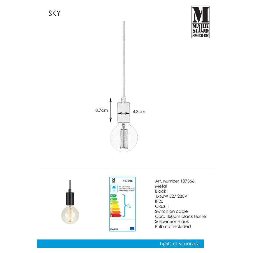 Markslöjd 107366 - Lustr na lanku SKY 1xE27/60W/230V