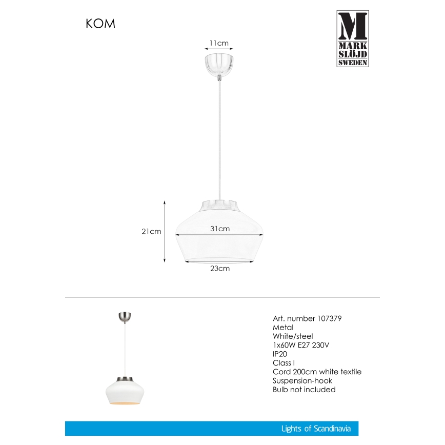 Markslöjd 107379 - Lustr na lanku KOM 1xE27/60W/230V