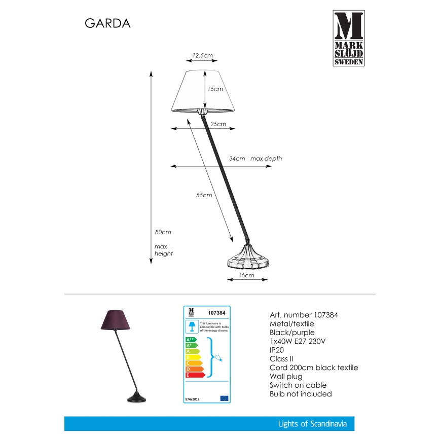 Markslöjd 107384 - Stolní lampa GARDA 1xE27/60W/230V