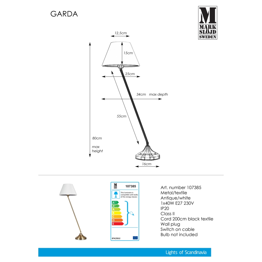 Markslöjd 107385 - Stolní lampa GARDA 1xE27/60W/230V