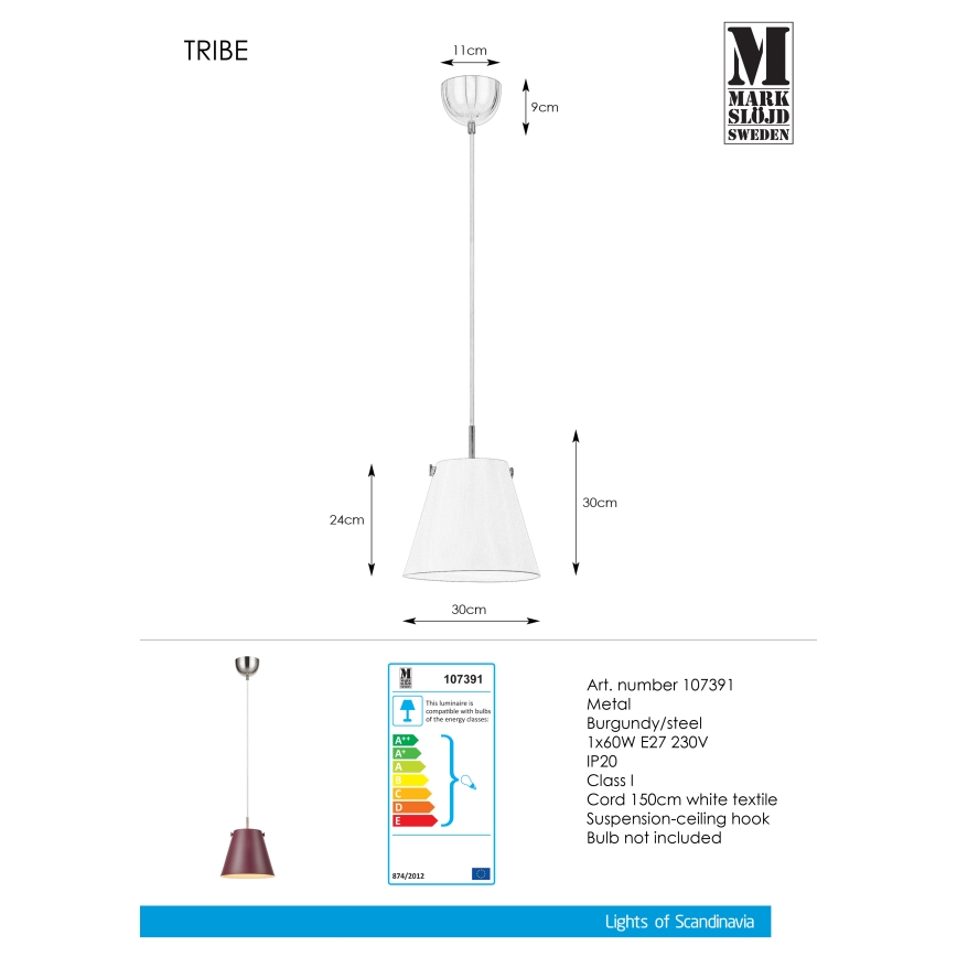 Markslöjd 107391 - Lustr na lanku TRIBE 1xE27/60W/230V