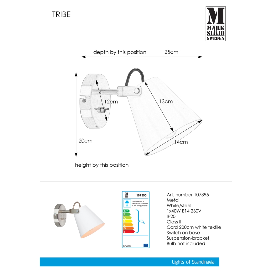 Markslöjd 107395 - Nástěnné svítidlo TIRBE 1xE14/40W/230V