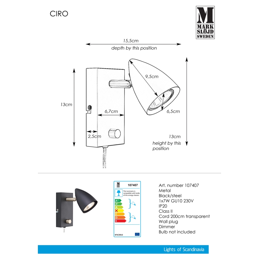Markslöjd 107407 - Stmívatelné nástěnné svítidlo CIRO 1xGU10/35W/230V