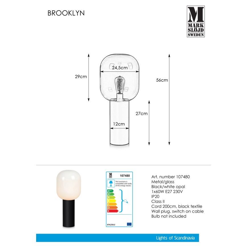 Markslöjd 107480 - Stolní lampa BROOKLYN 1xE27/60W/230V