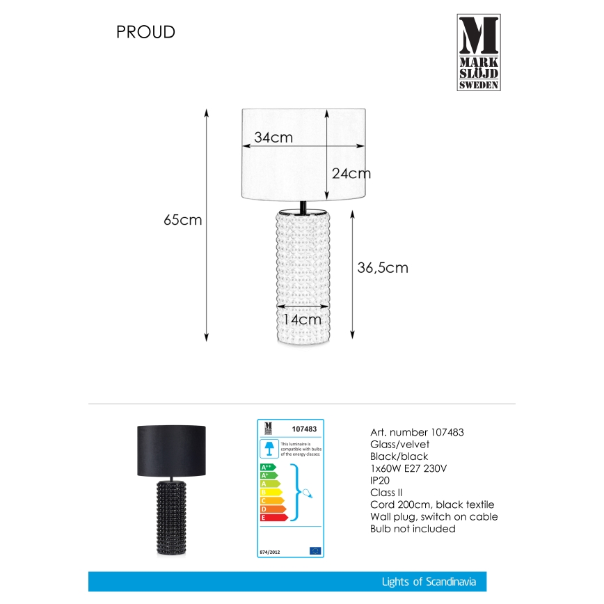 Markslöjd 107483 - Stolní lampa PROUD 1xE27/60W/230V