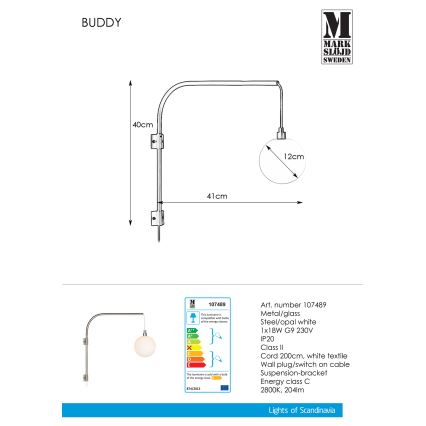 Markslöjd 107489 - Nástěnné svítidlo BUDDY 1xG9/18W/230V