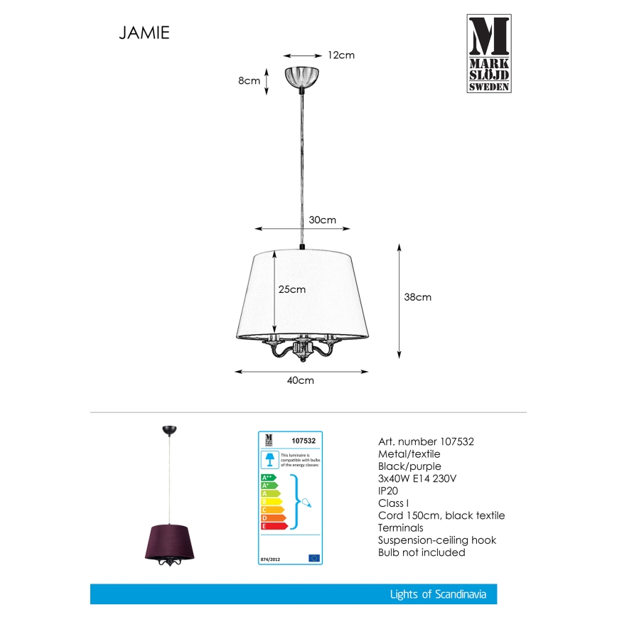Markslöjd 107532 - Lustr na lanku JAMIE 3xE14/40W/230V