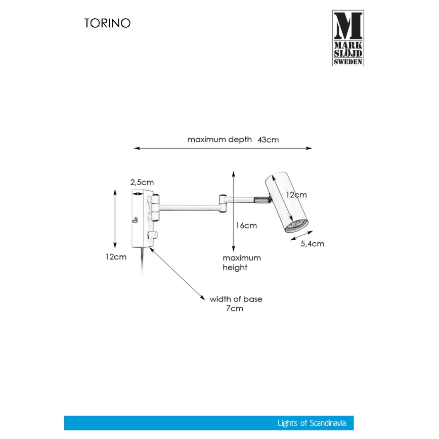 Markslöjd 107538 - Stmívatelné nástěnné bodové svítidlo TORINO 1xGU10/12W/230V