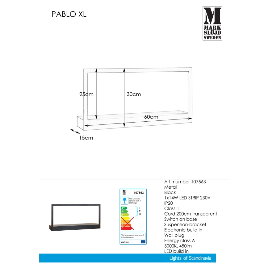 Markslöjd 107563 - LED Nástěnné svítidlo s rámečkem PABLO LED/14W/230V