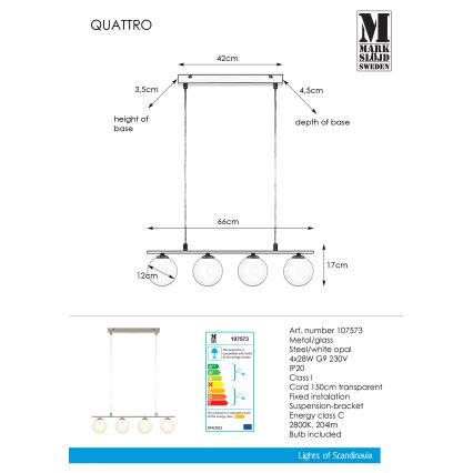 Markslöjd 107573 - Stmívatelný lustr na lanku QUATTRO 4xG9/28W/230V
