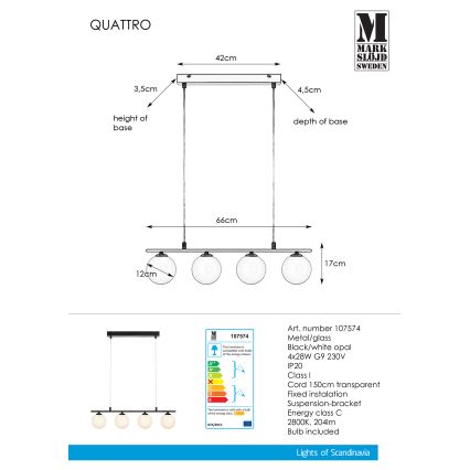 Markslöjd 107574 - Lustr na lanku QUATTRO 4xG9/28W/230V