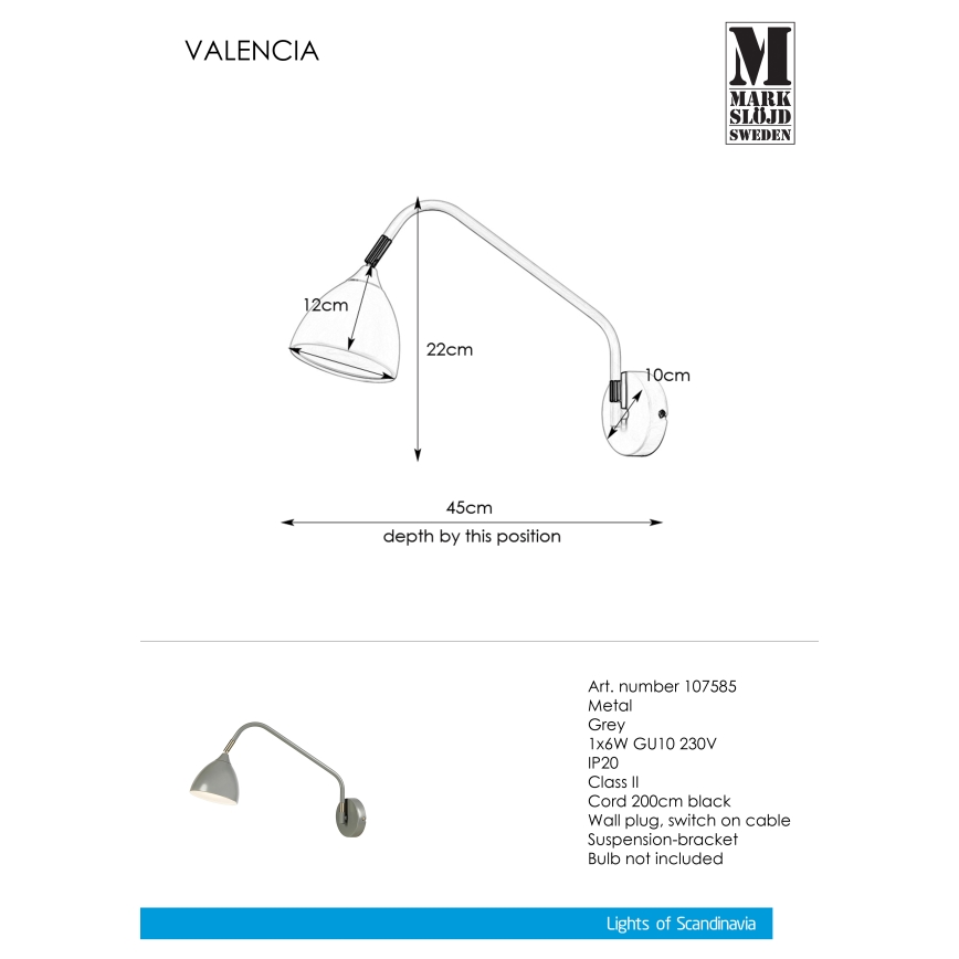 Markslöjd 107585 - Nástěnná lampička VALENCIA 1xGU10/6W/230V
