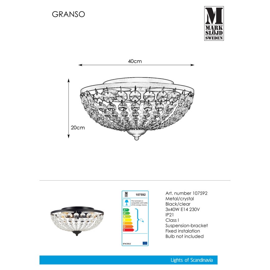 Markslöjd 107592 - Stropní svítidlo GRANSO 3xE14/40W/230V
