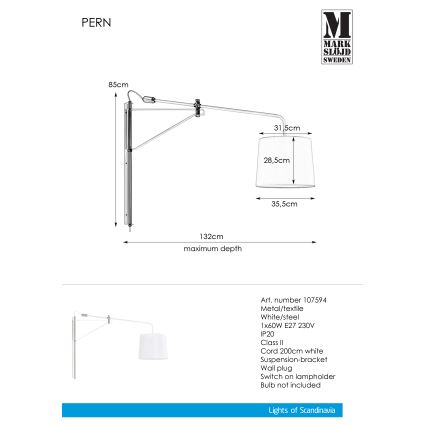 Markslöjd 107594 - Nástěnná lampa PERN 1xE27/60W/230V