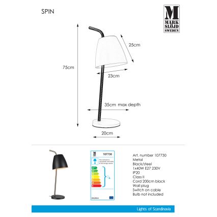 Markslöjd 107730 - Stolní lampa SPIN 1xE27/40W/230V
