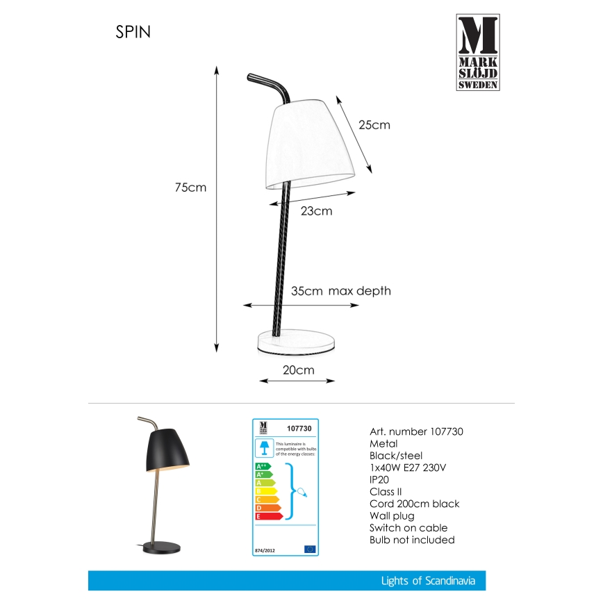 Markslöjd 107730 - Stolní lampa SPIN 1xE27/40W/230V