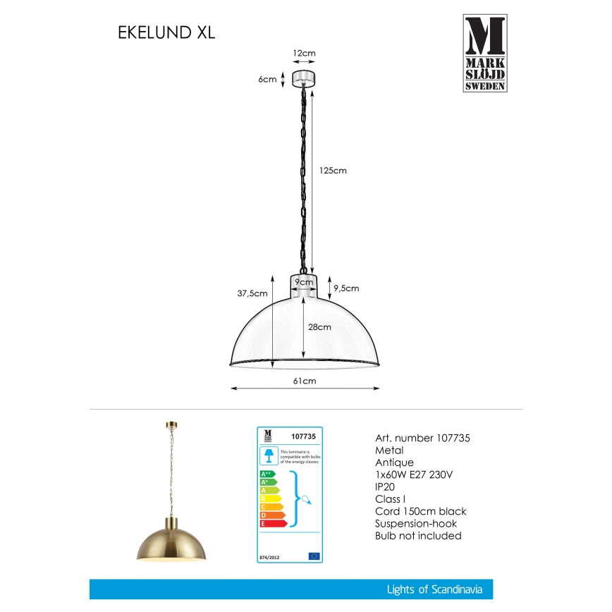 Markslöjd 107735 - Lustr na řetězu EKELUND 1xE27/60W/230V