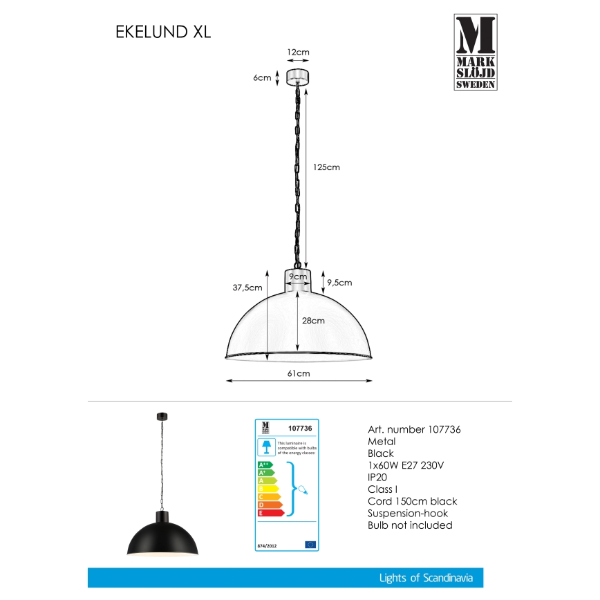 Markslöjd 107736 - Lustr na řetězu EKELUND 1xE27/60W/230V