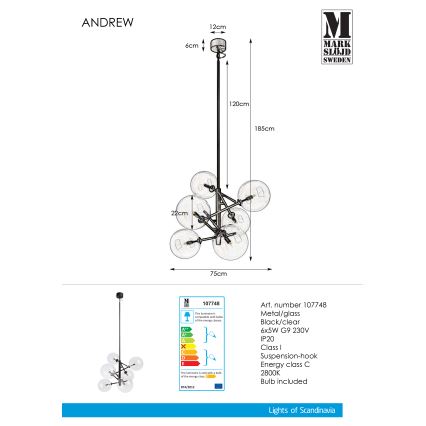 Markslöjd 107748 - Lustr na tyči ANDREW 6xG9/5W/230V