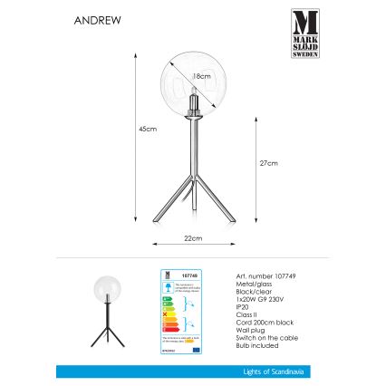 Markslöjd 107749 - Stolní lampa ANDREW 1xG9/20W/230V