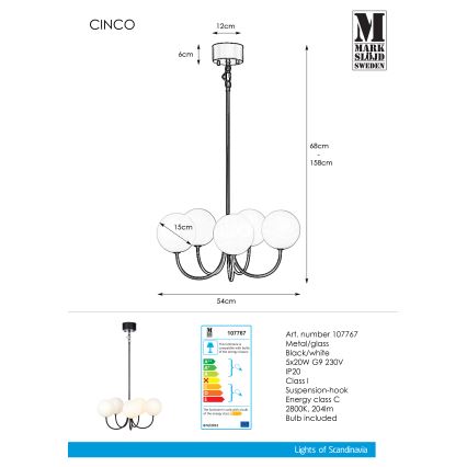 Markslöjd 107767 - Lustr na lanku CINCO 5xG9/20W/230V