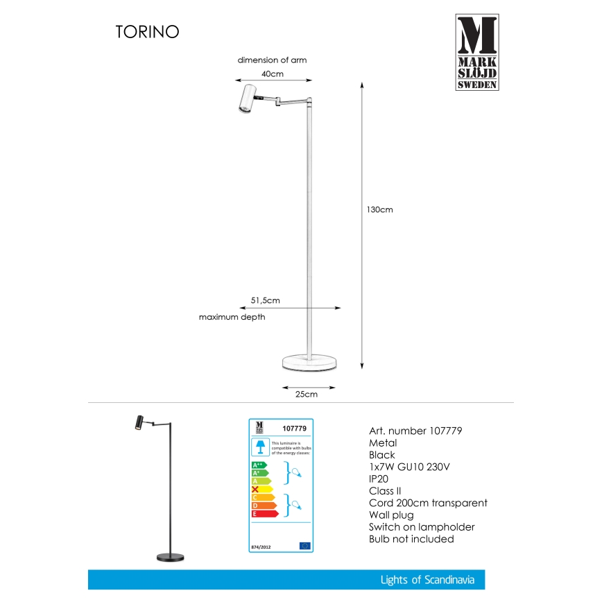 Markslöjd 107779 - Stojací lampa TORINO 1xGU10/7W/230V
