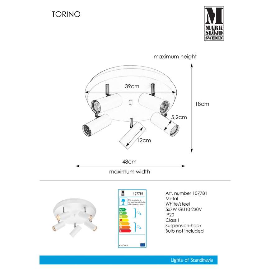 Markslöjd 107781 - Bodové svítidlo TORINO 5xGU10/7W/230V