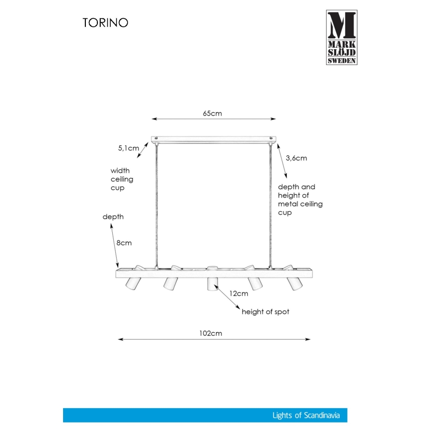 Markslöjd 107783 - Lustr na lanku TORINO 5xGU10/7W/230V