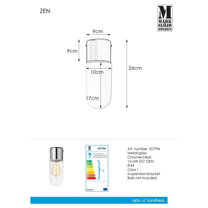 Markslöjd 107794 - Koupelnové stropní svítidlo ZEN 1xE27/15W/230V IP44
