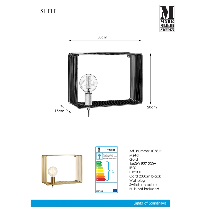 Markslöjd 107815 - Nástěnné svítidlo SHELF 1xE27/60W/230V