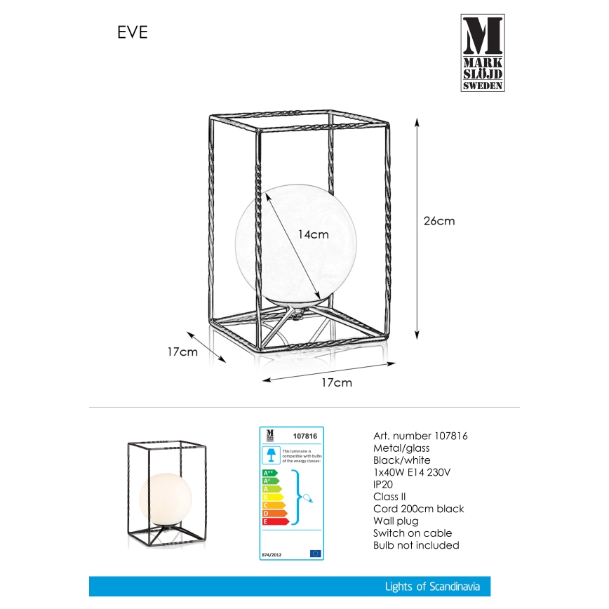 Markslöjd 107816 - Stolní lampa EVE 1xE14/40W/230V