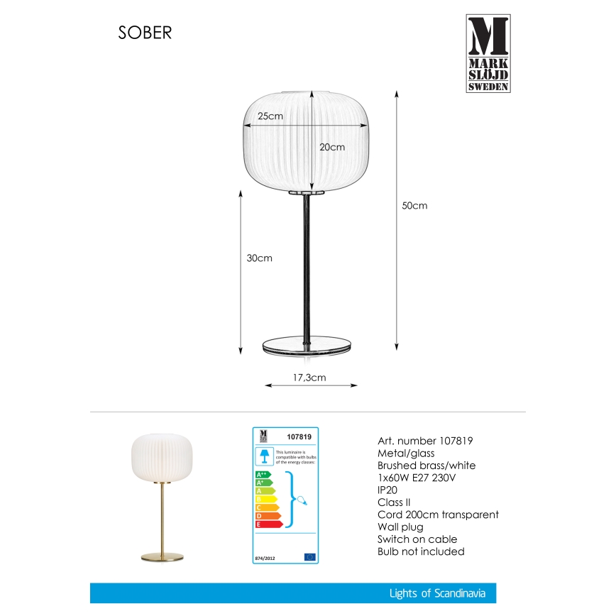 Markslöjd 107819 - Stolní lampa SOBER 1xE27/60W/230V bílá/mosaz