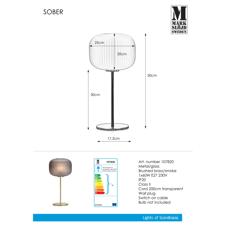 Markslöjd 107820 - Stolní lampa SOBER 1xE27/60W/230V mosaz