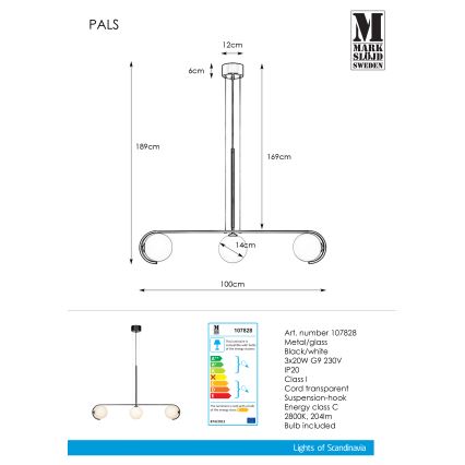 Markslöjd 107828 - Lustr na lanku PALS 3xG9/20W/230V