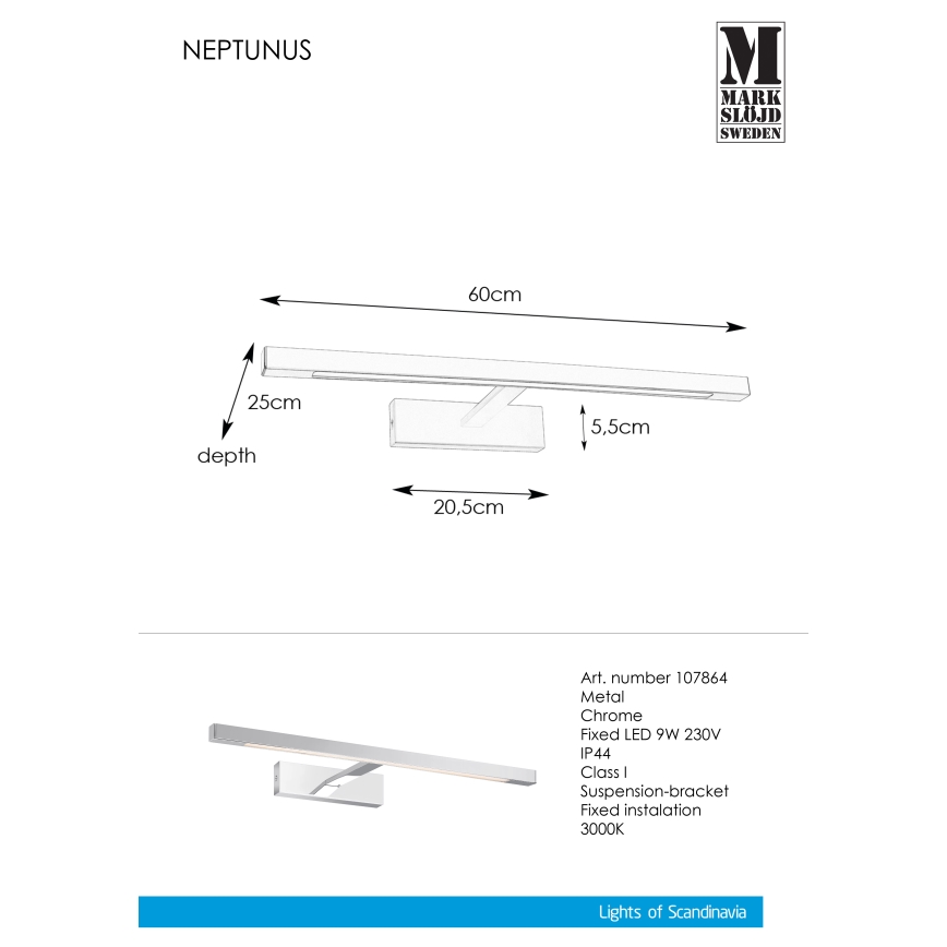 Markslöjd 107864 - LED Koupelnové osvětlení zrcadla NEPTUNUS LED/9W/230V IP44