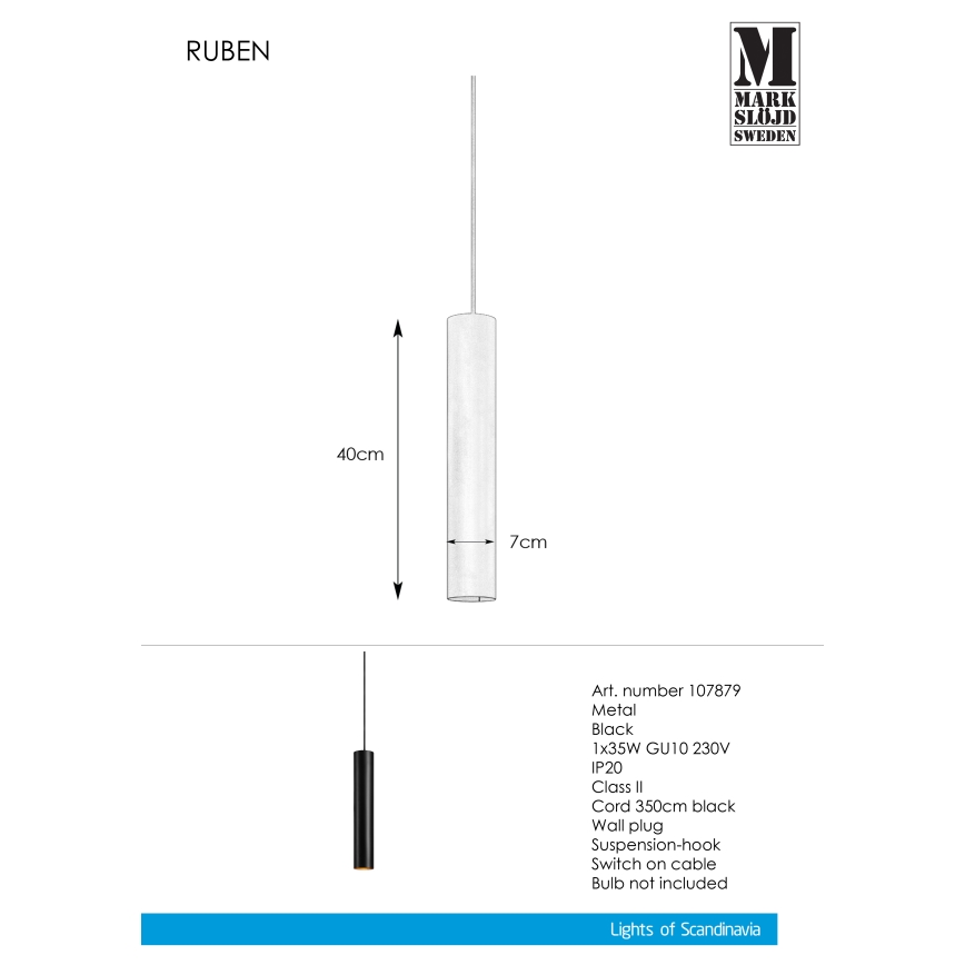 Markslöjd 107879 - Lustr na lanku RUBEN 1xGU10/35W/230V