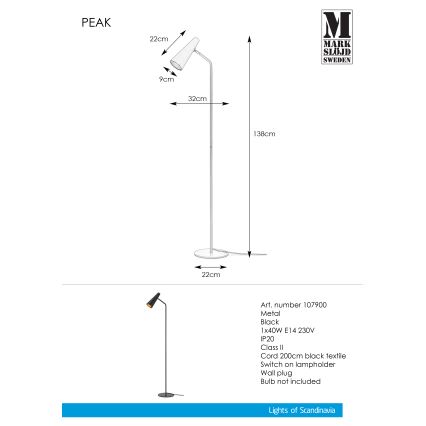 Markslöjd 107900 - Stojací lampa PEAK 1xE14/40W/230V